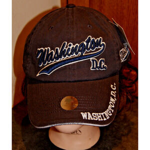 NWT Washington D.C. Dark Navy Blue Script Strapback Hat Cap NEW NOS USA Flag